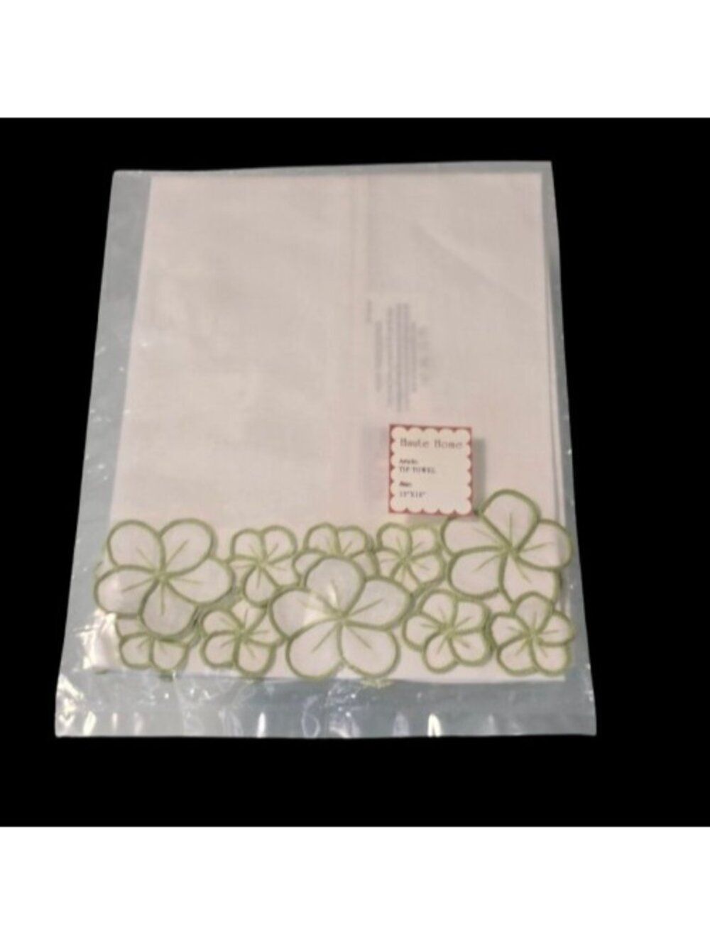 Haute Home Jane Leider Fingertip Guest Towel White Green Hand Embroidery NEW